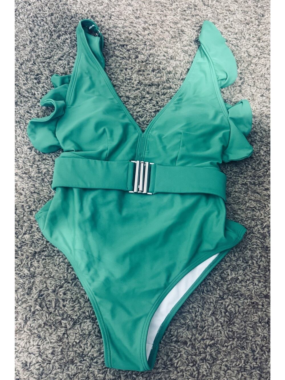 Davi & Dani Green One-piece Swimsuit Belted sz S bathing suit
